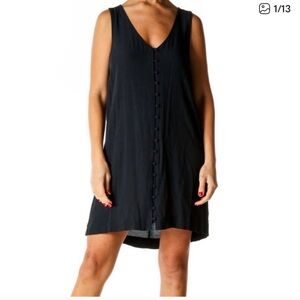 Sleeveless V-Neck Button Front Shift Mini Dress Solid Black madewell
